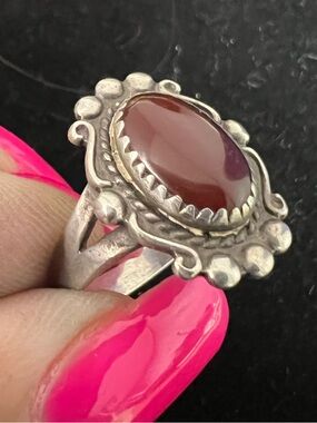 925 STERLING SILVER VINTAGE SIGNED CARNELIAN RING